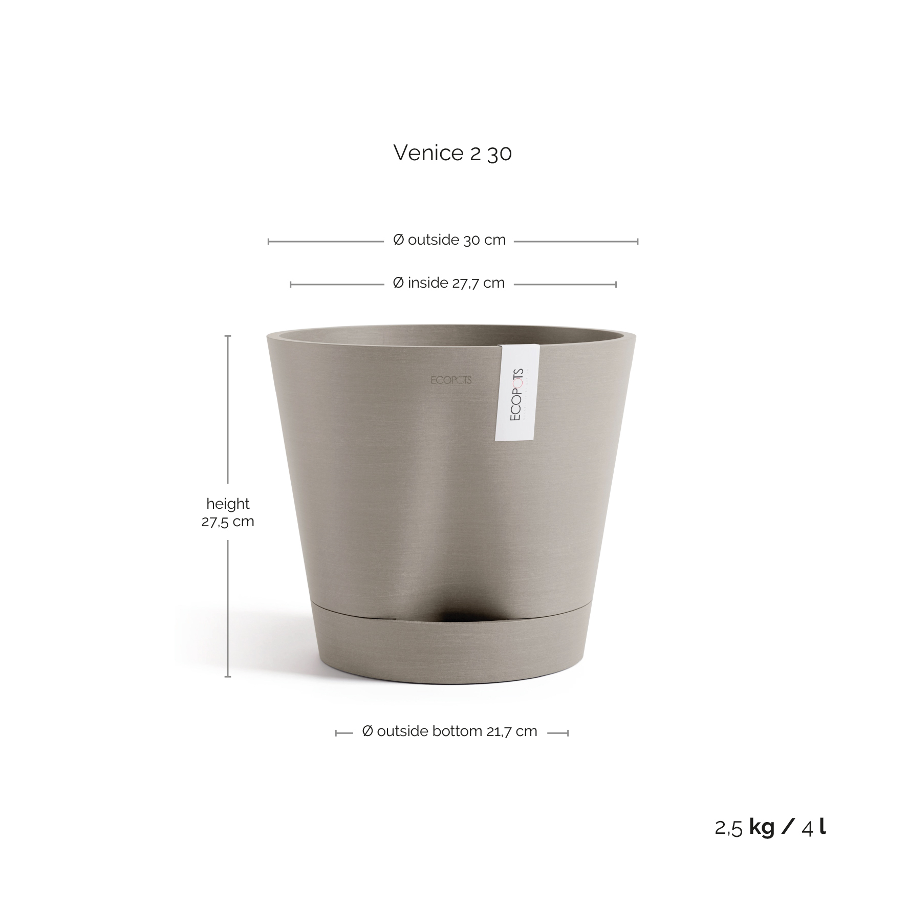 Ecopots Γλάστρα Venice 30 Taupe - Image 2